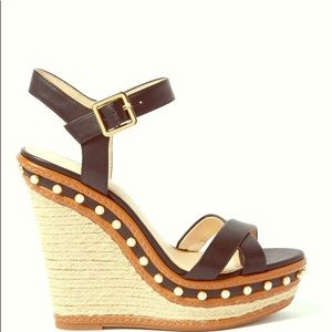 Black Pearl Studded Aeralin Wedge Sandals